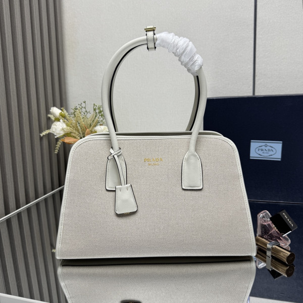 Pra*a medium linen blend and leather tote bag - 35*22.5*18cm