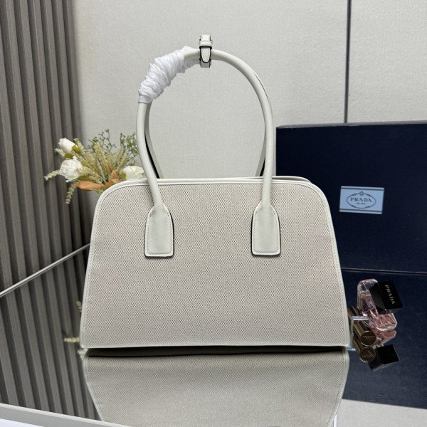 Pra*a medium linen blend and leather tote bag - 35*22.5*18cm