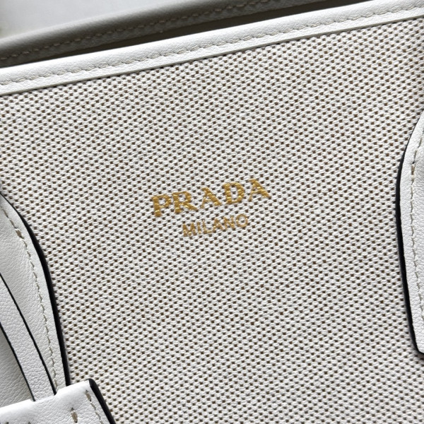 Pra*a medium linen blend and leather tote bag - 35*22.5*18cm